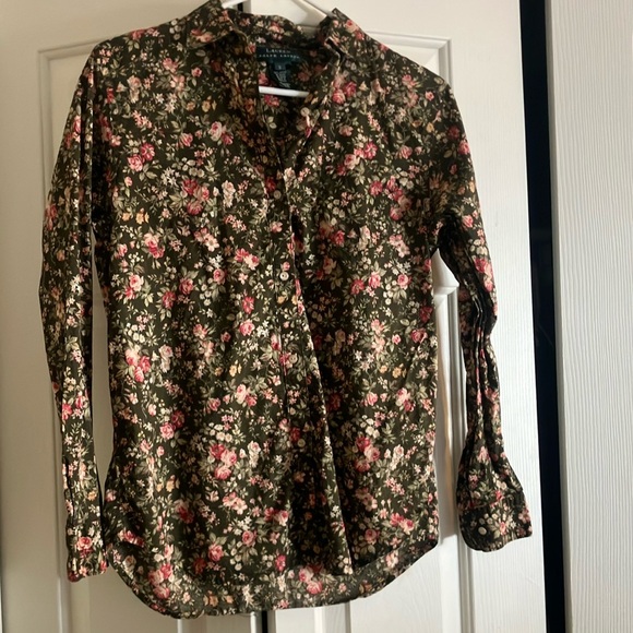 Ralph Lauren Floral Button Down Shirt - Green and Pink - Picture 1 of 5